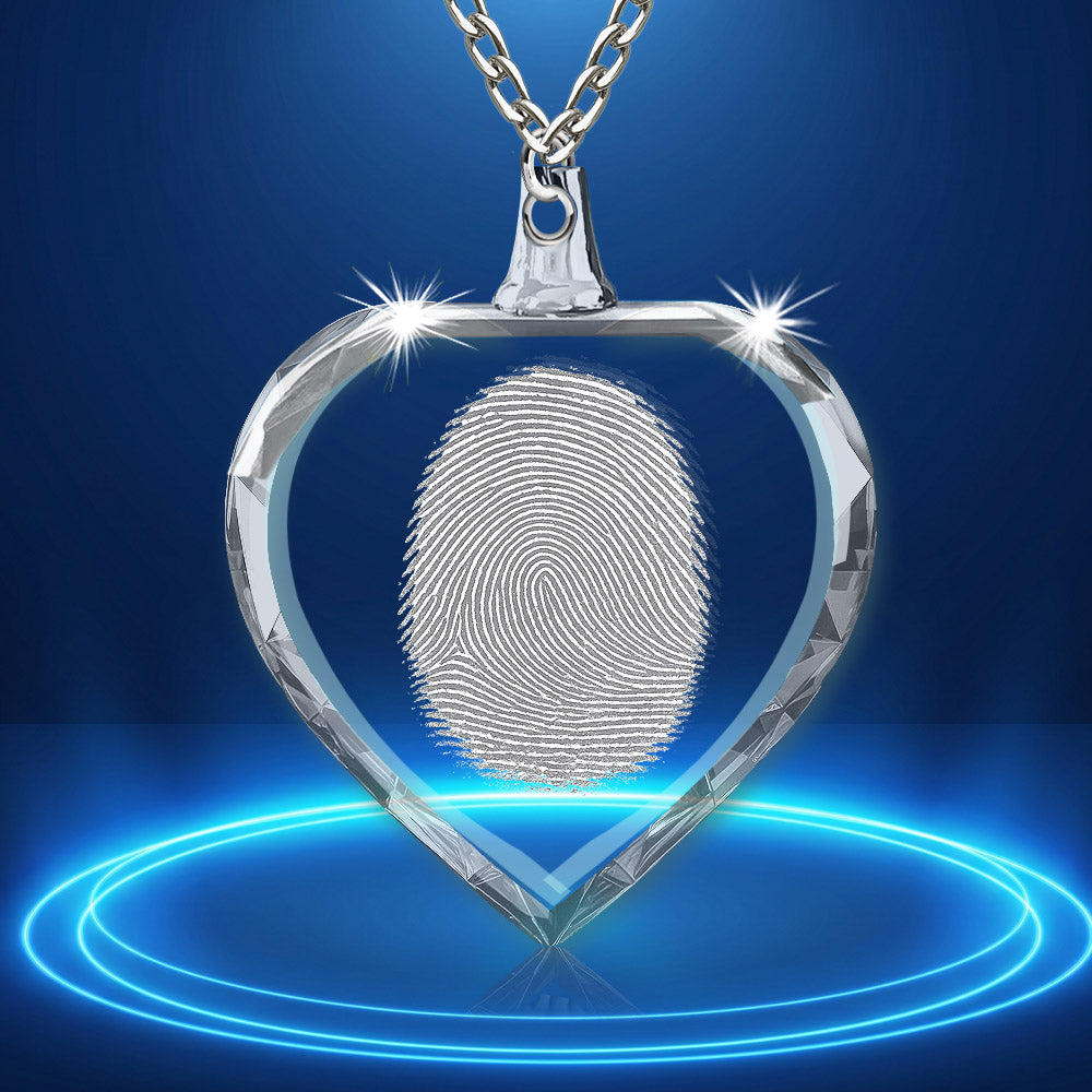 2D Crystal Fingerprint Heart Necklace