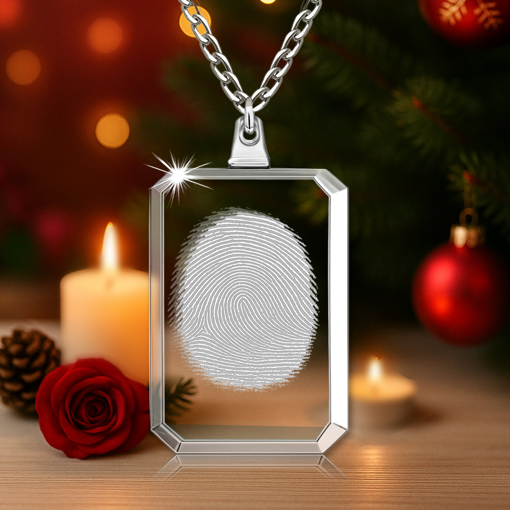 2D Crystal Fingerprint Rectangle Necklace