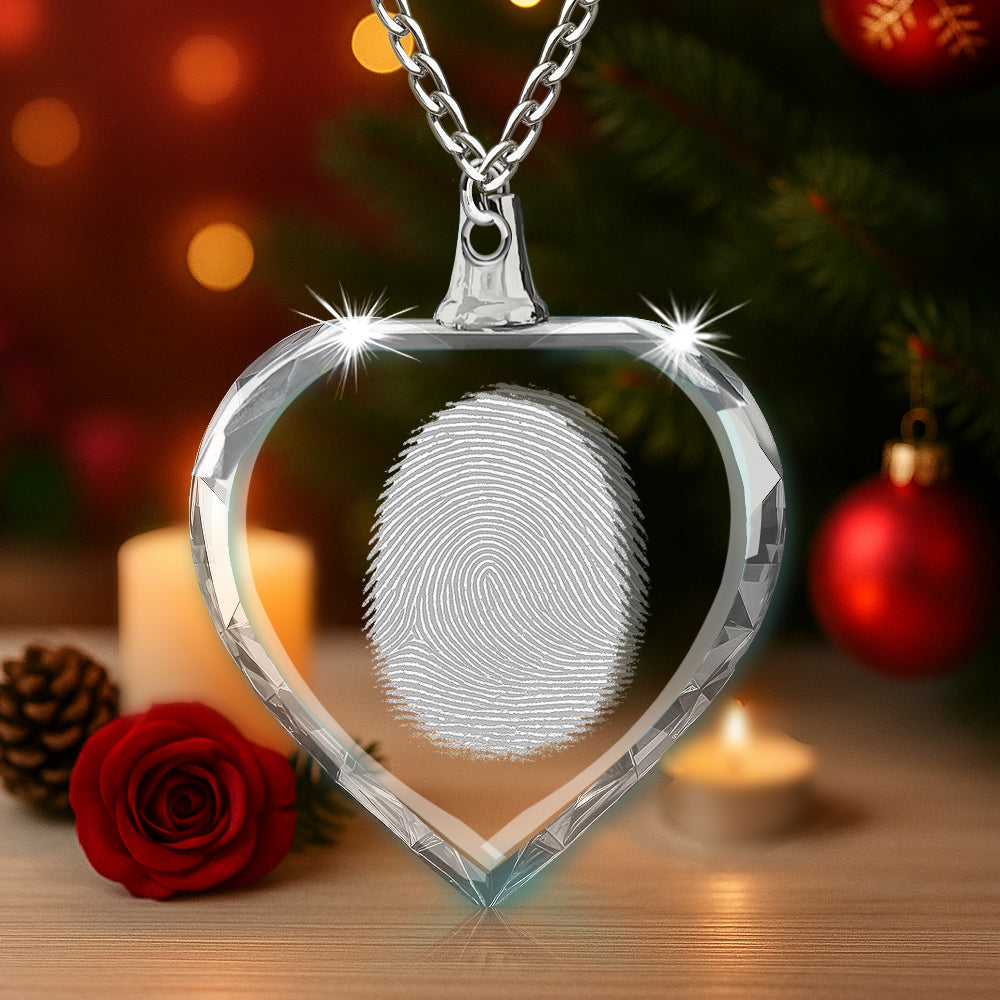 2D Crystal Fingerprint Heart Necklace