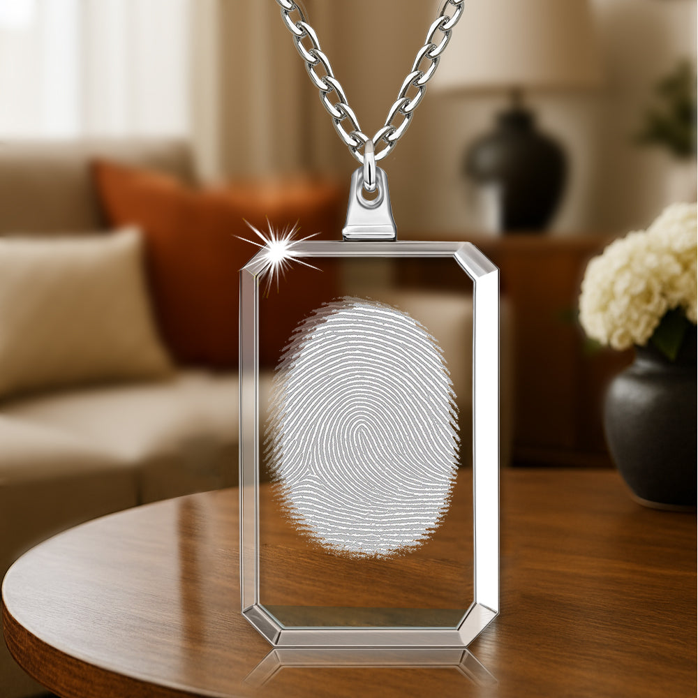 2D Crystal Fingerprint Rectangle Necklace