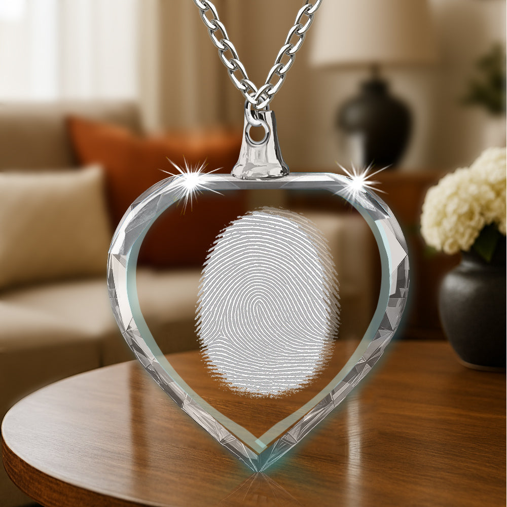 2D Crystal Fingerprint Heart Necklace