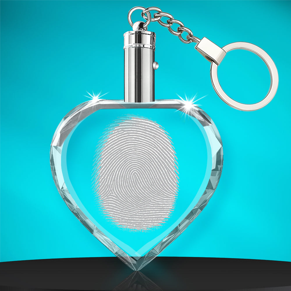 2D Crystal Fingerprint Heart Keychain