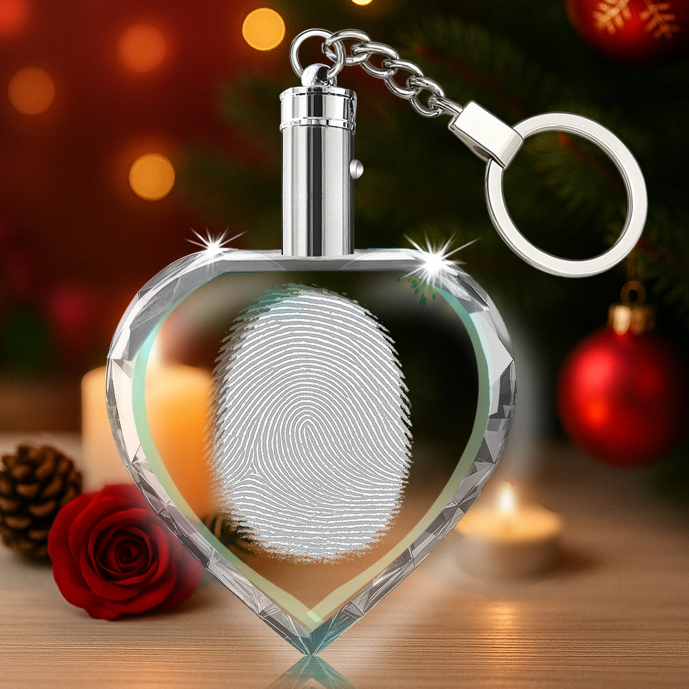 2D Crystal Fingerprint Heart Keychain