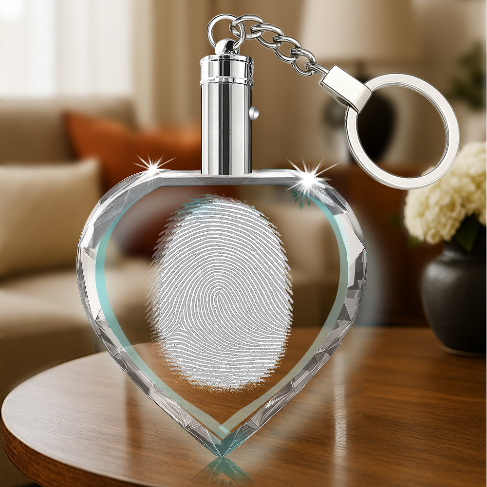 2D Crystal Fingerprint Heart Keychain